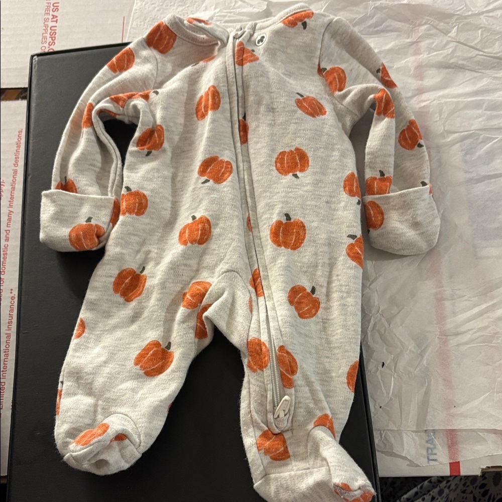 Carter's Orange Pumpkin Print Footie preemie